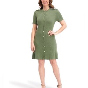French Connection Sage Green Ribbed Midi Dress